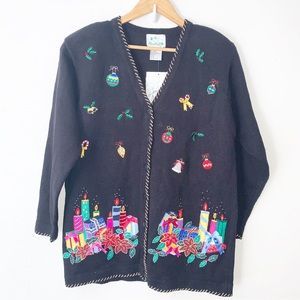 NWT Vintage QUACKER FACTORY Christmas Embellished Cardigan Sweater QVC